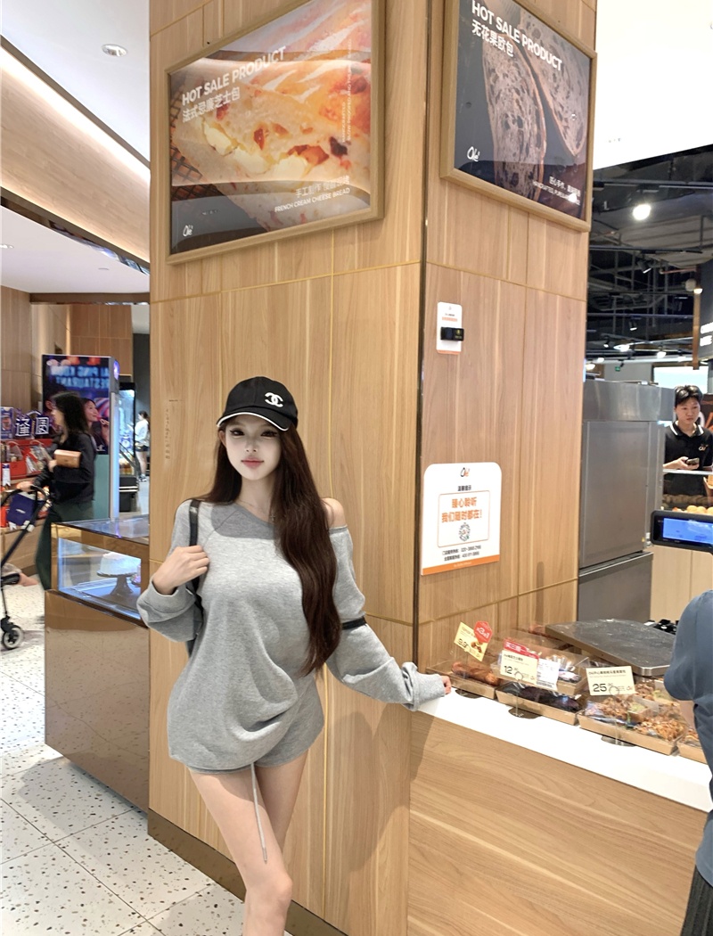 Lazy Casual hoodie strapless shorts 2pcs set for women
