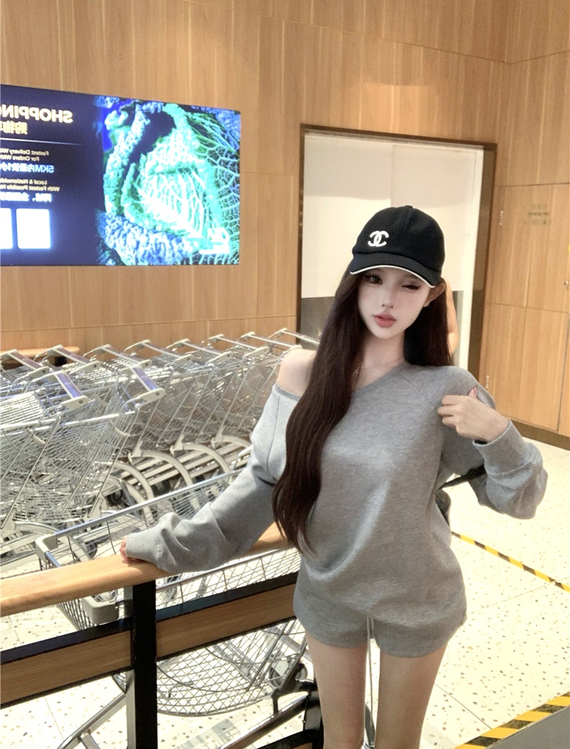 Lazy Casual hoodie strapless shorts 2pcs set for women