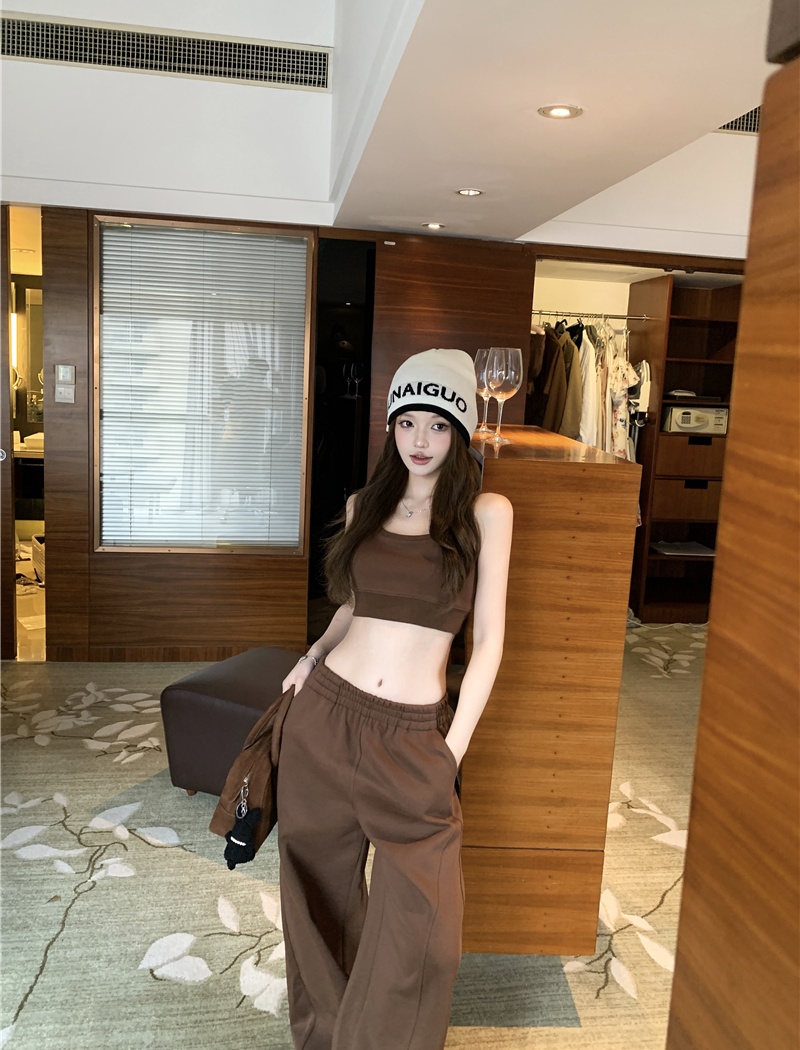 Long sleeve navel casual pants U-neck zip coat 3pcs set