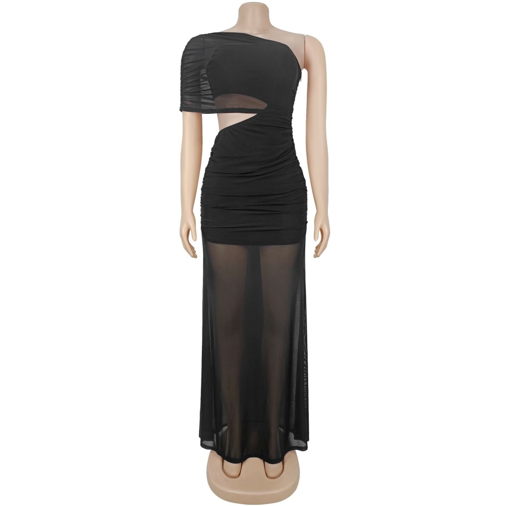 Gauze split sexy sloping shoulder fashion dress