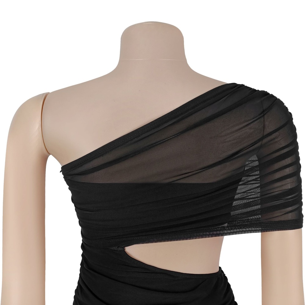 Gauze split sexy sloping shoulder fashion dress