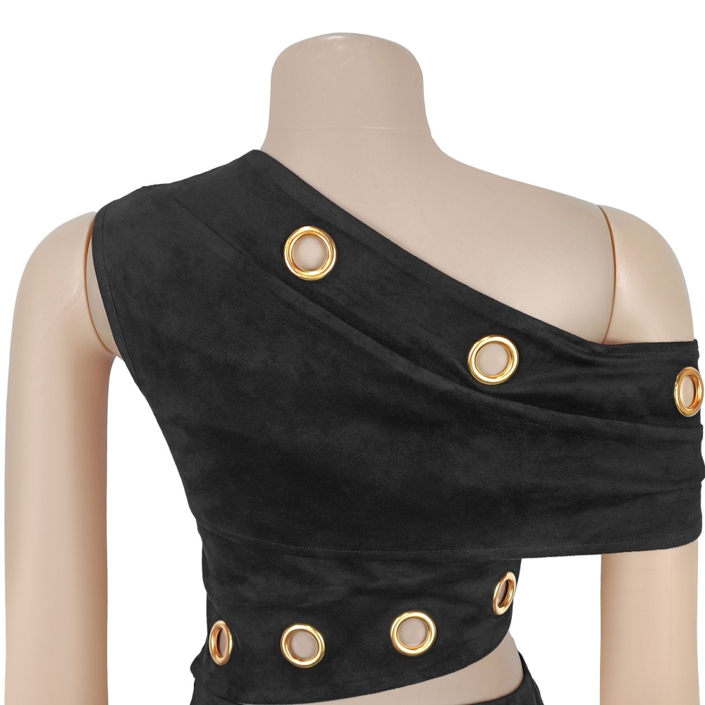 Sloping shoulder tops short skirt 2pcs set
