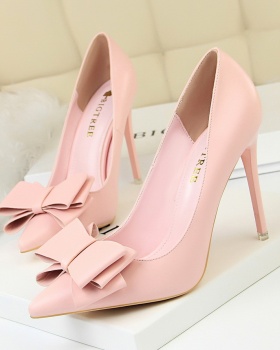 Low Korean style sweet shoes bow slim high-heeled shoes