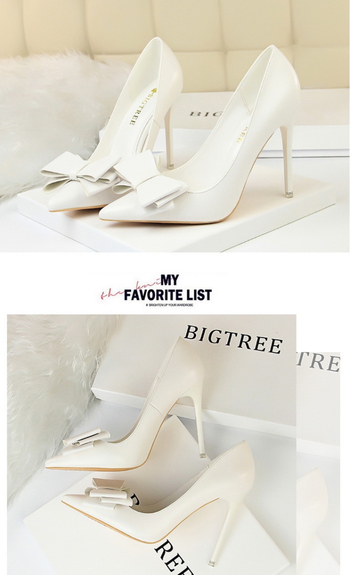 Low Korean style sweet shoes bow slim high-heeled shoes