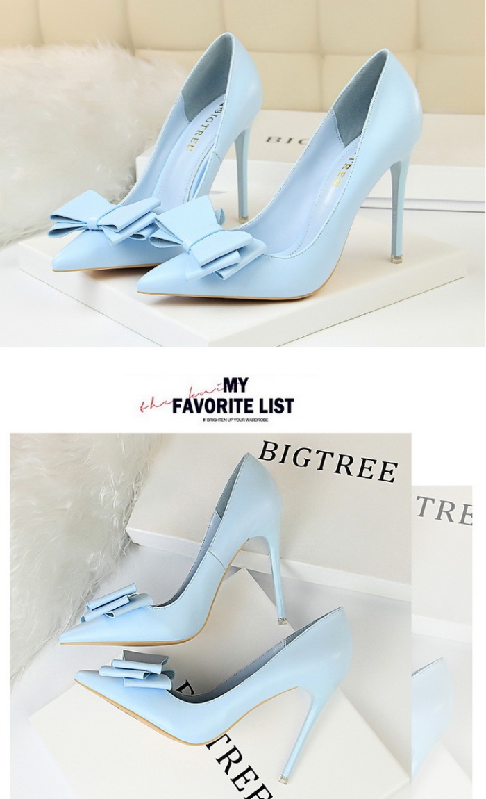 Low Korean style sweet shoes bow slim high-heeled shoes