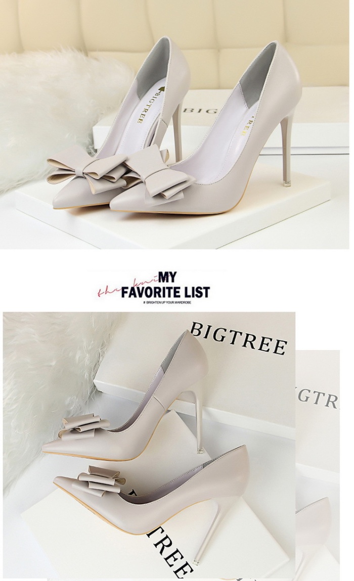 Low Korean style sweet shoes bow slim high-heeled shoes