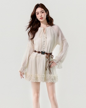 V-neck autumn sweet frenum romantic dress