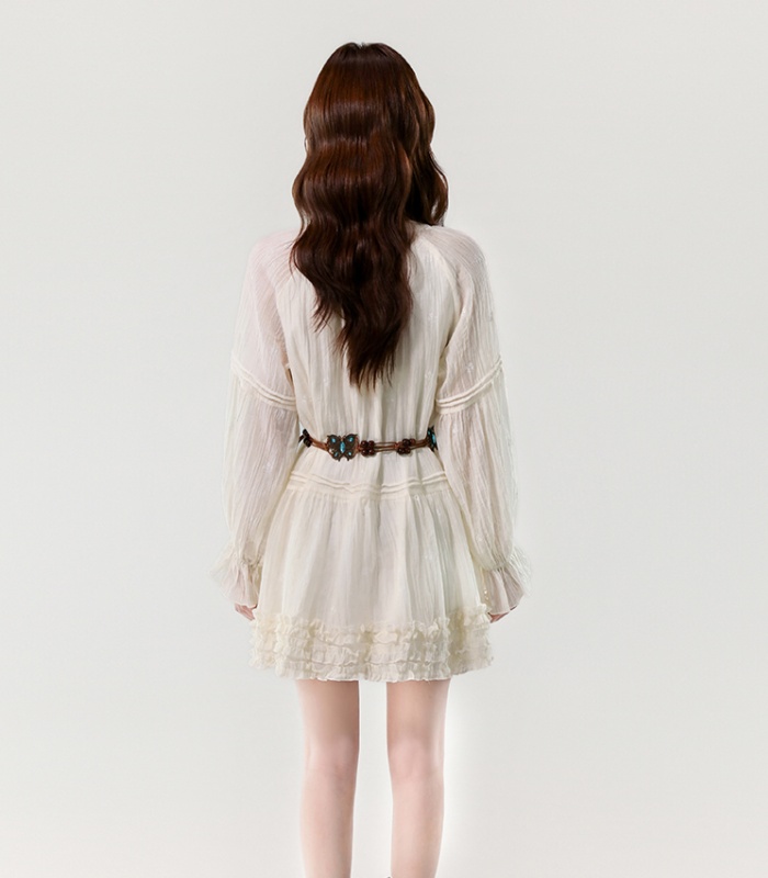 V-neck autumn sweet frenum romantic dress