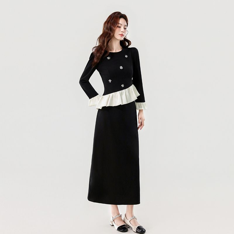 Autumn lotus leaf edges mixed colors chanelstyle skirt 2pcs set