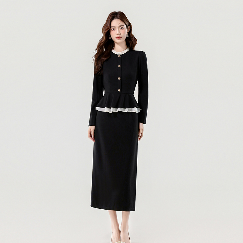 Lotus leaf edges mixed colors temperament dress