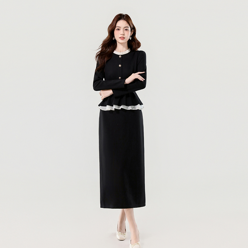 Lotus leaf edges mixed colors temperament dress