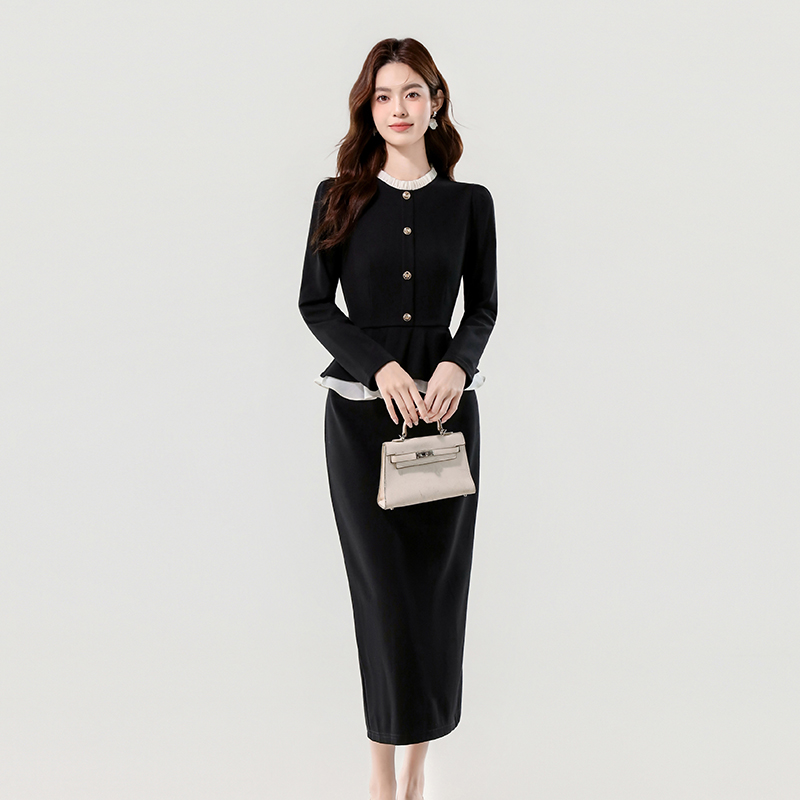 Lotus leaf edges mixed colors temperament dress