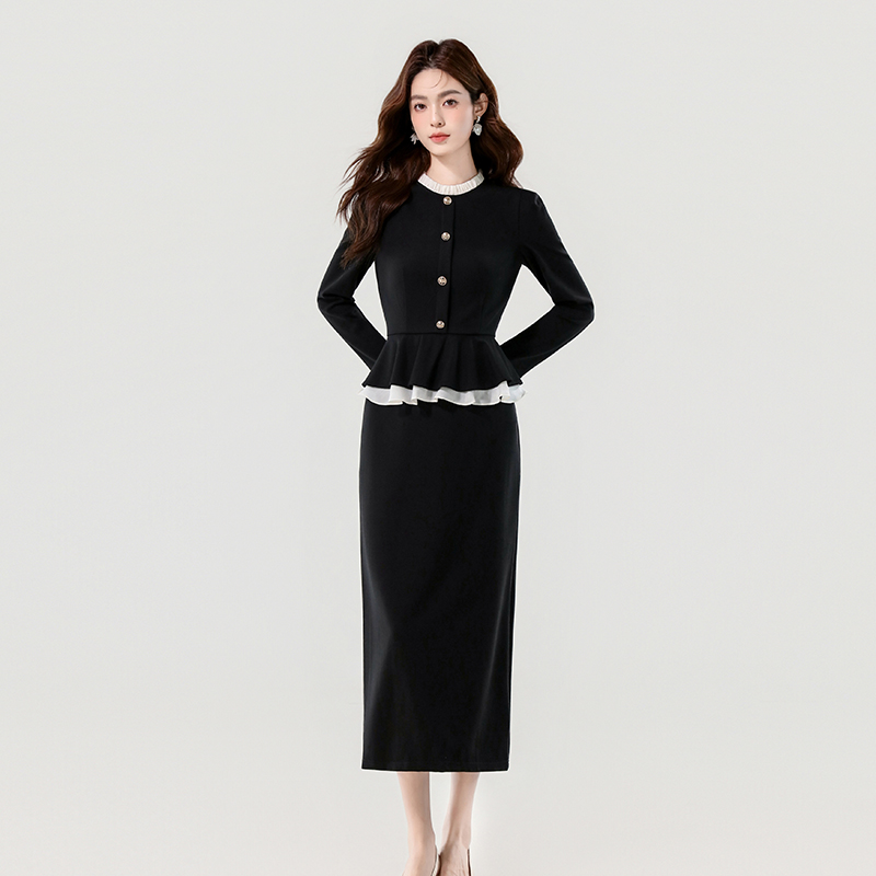 Lotus leaf edges mixed colors temperament dress