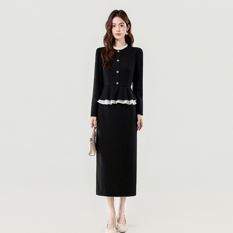 Lotus leaf edges mixed colors temperament dress