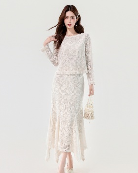 Autumn elegant skirt irregular temperament tops 2pcs set