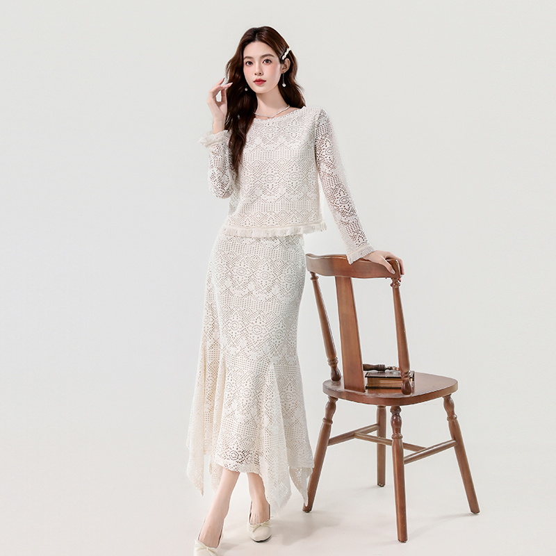 Autumn elegant skirt irregular temperament tops 2pcs set