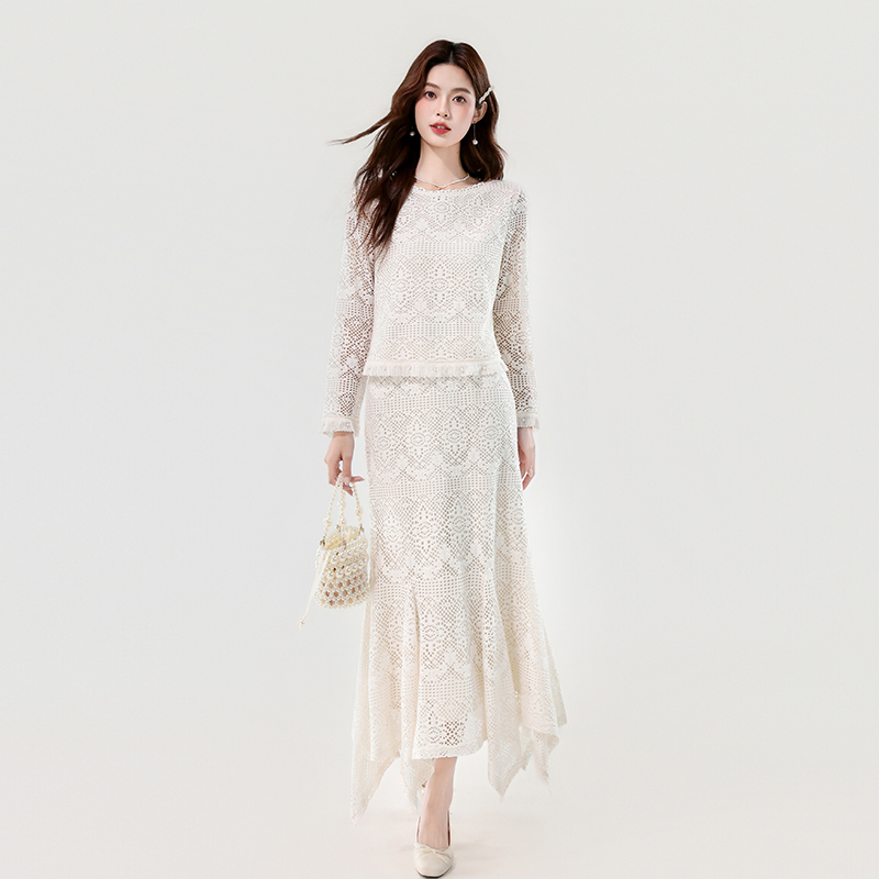 Autumn elegant skirt irregular temperament tops 2pcs set