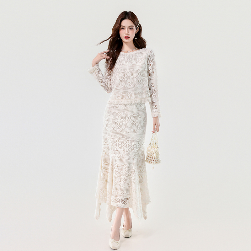 Autumn elegant skirt irregular temperament tops 2pcs set