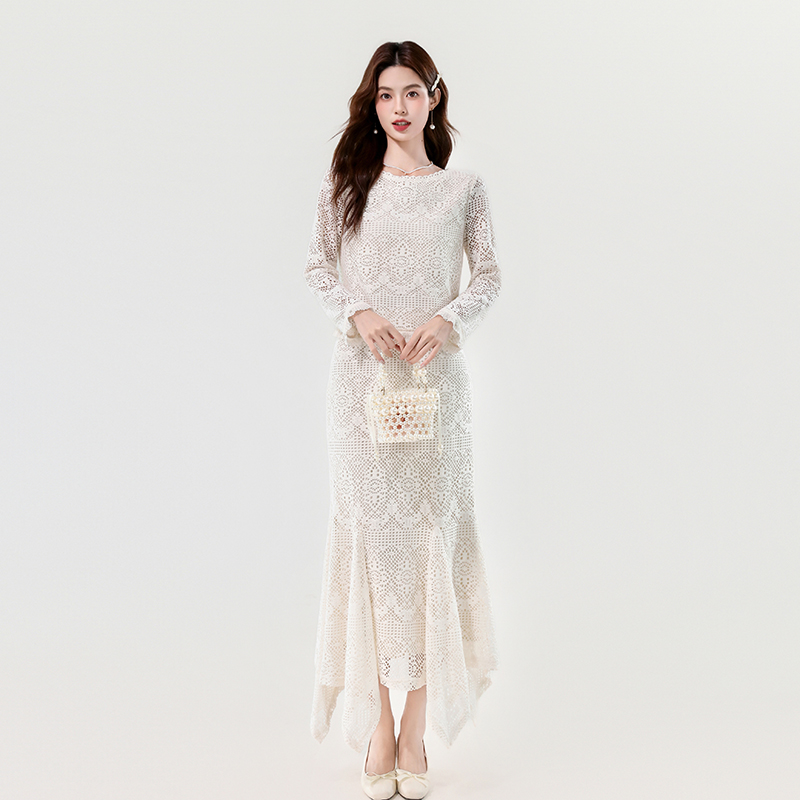 Autumn elegant skirt irregular temperament tops 2pcs set