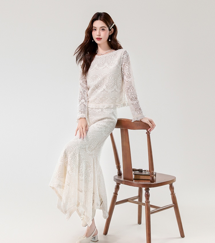Autumn elegant skirt irregular temperament tops 2pcs set
