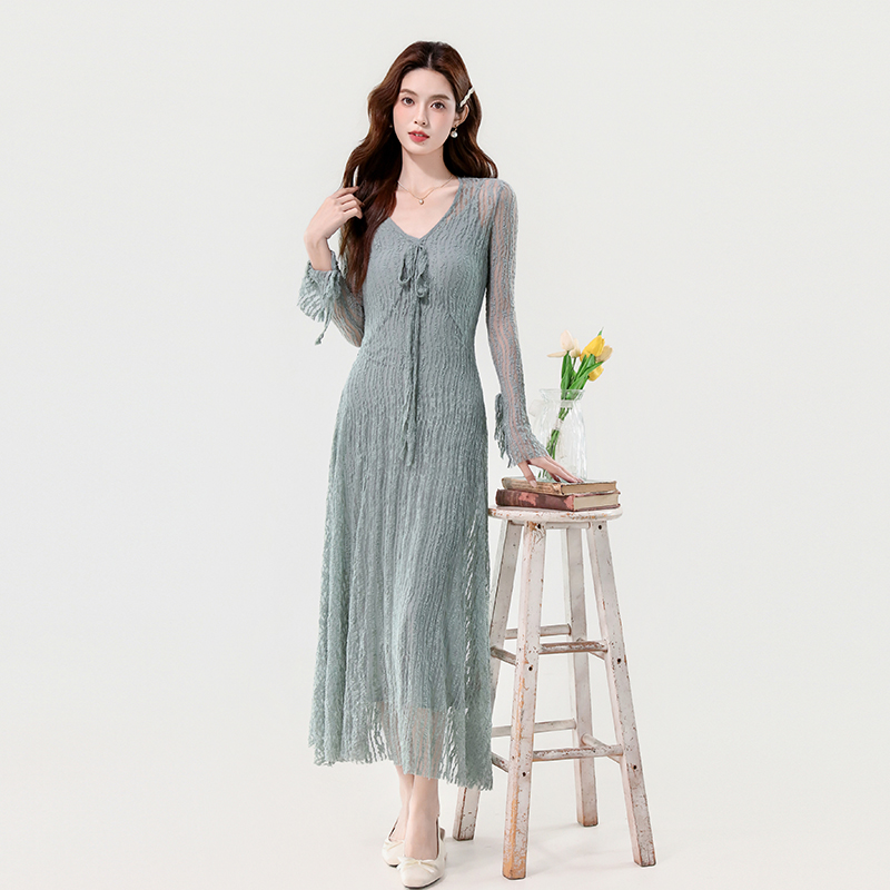 France style elegant trumpet sleeves dress 2pcs set