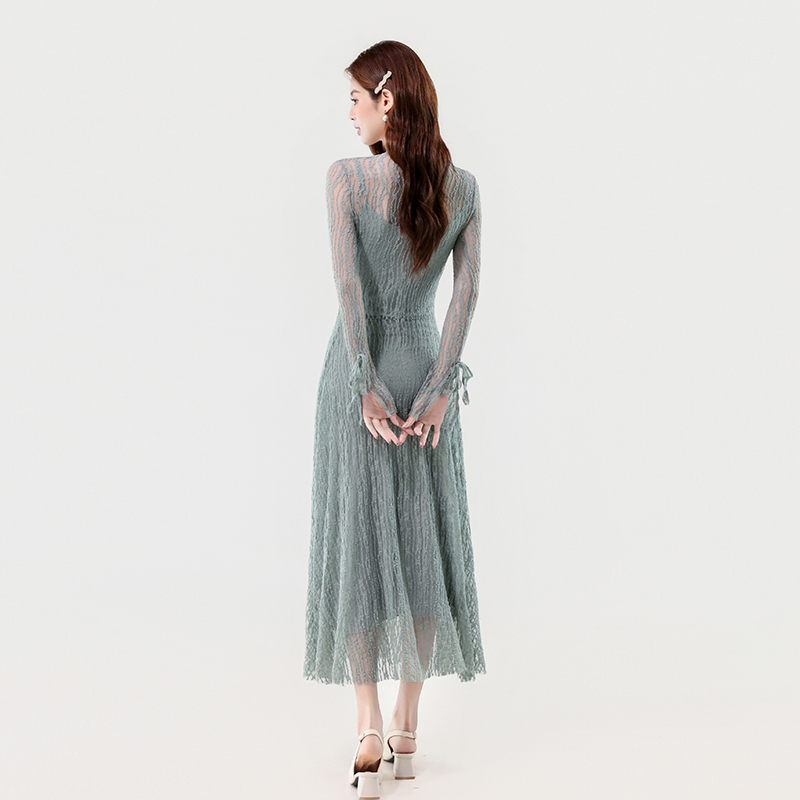 France style elegant trumpet sleeves dress 2pcs set