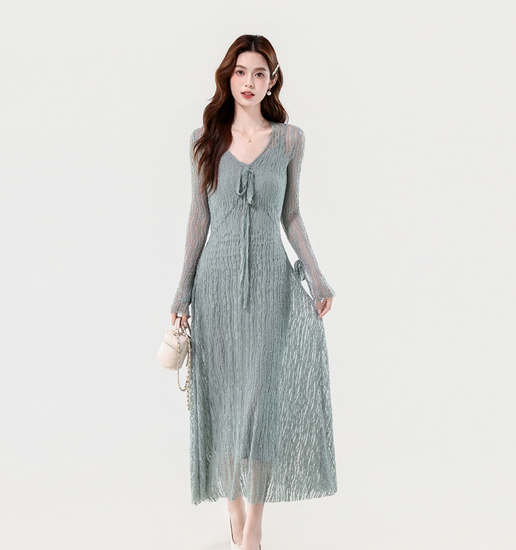 France style elegant trumpet sleeves dress 2pcs set