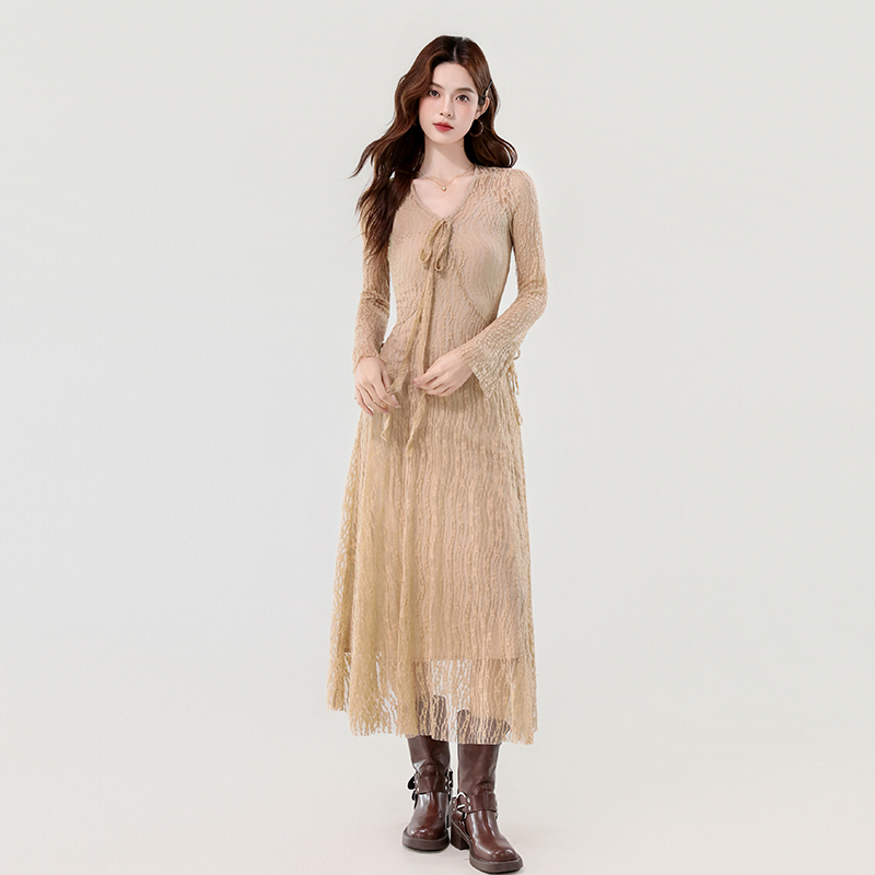 France style elegant trumpet sleeves dress 2pcs set