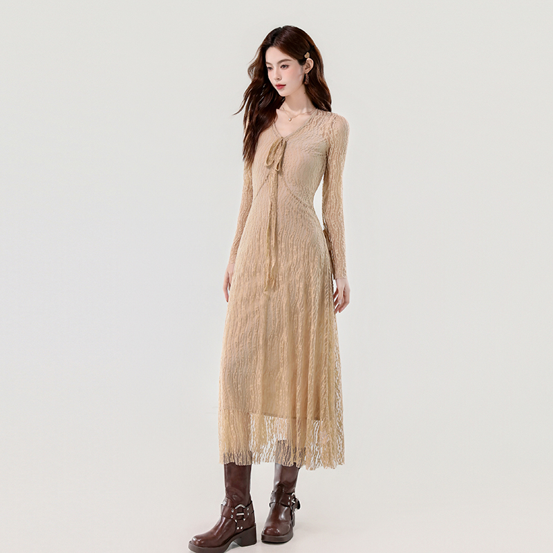France style elegant trumpet sleeves dress 2pcs set