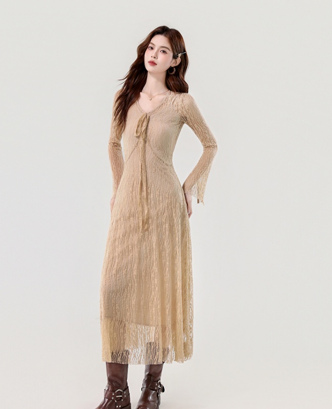 France style elegant trumpet sleeves dress 2pcs set