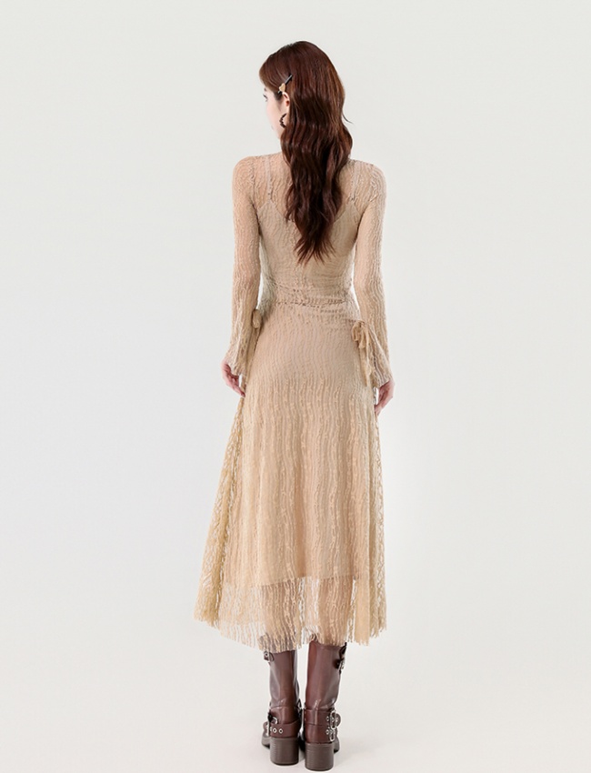 France style elegant trumpet sleeves dress 2pcs set