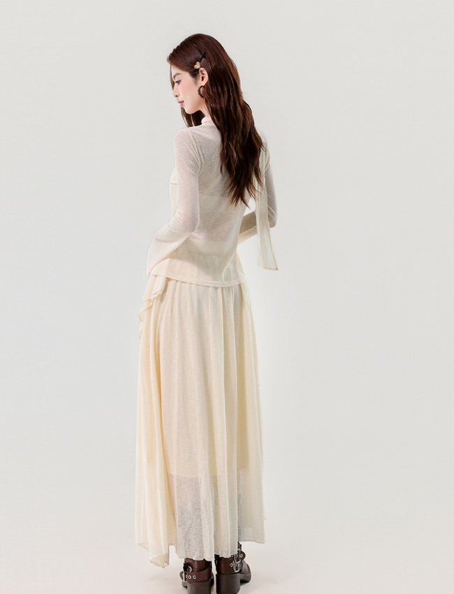 Slim lotus leaf edges long elasticity skirt 2pcs set