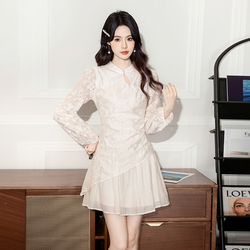 Sweet autumn show young Chinese style irregular short dress