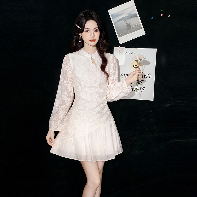 Sweet autumn show young Chinese style irregular short dress
