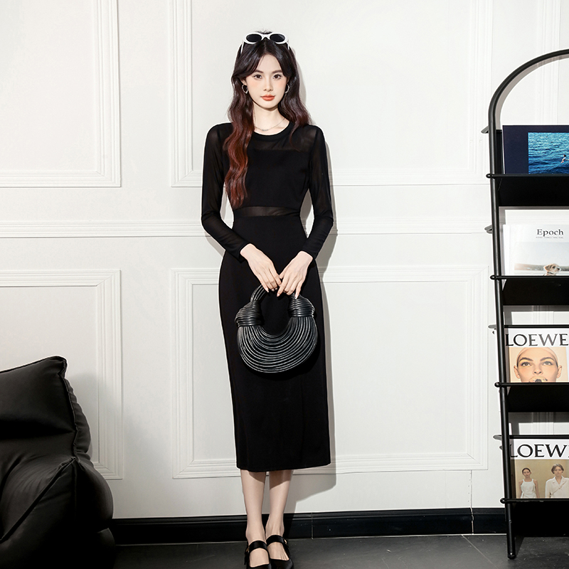 Elasticity long gauze autumn all-match simple dress