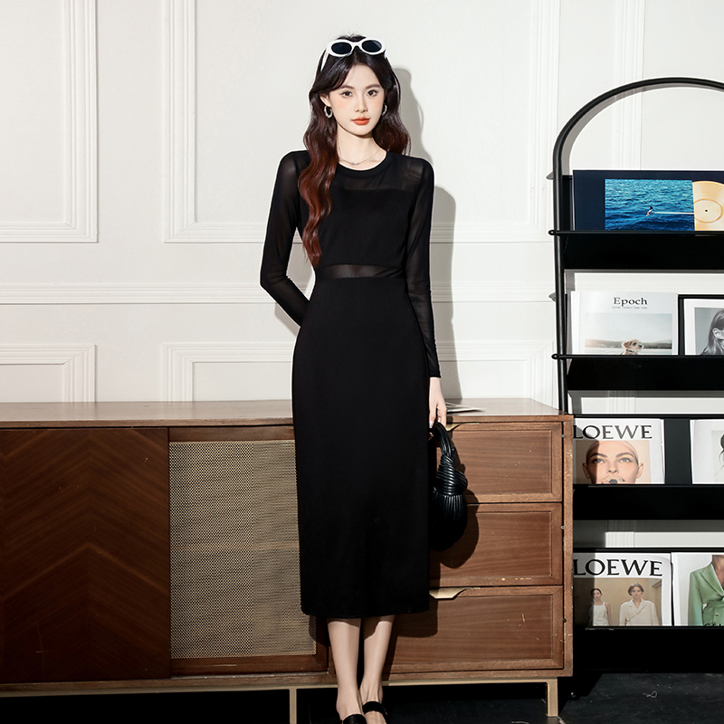 Elasticity long gauze autumn all-match simple dress