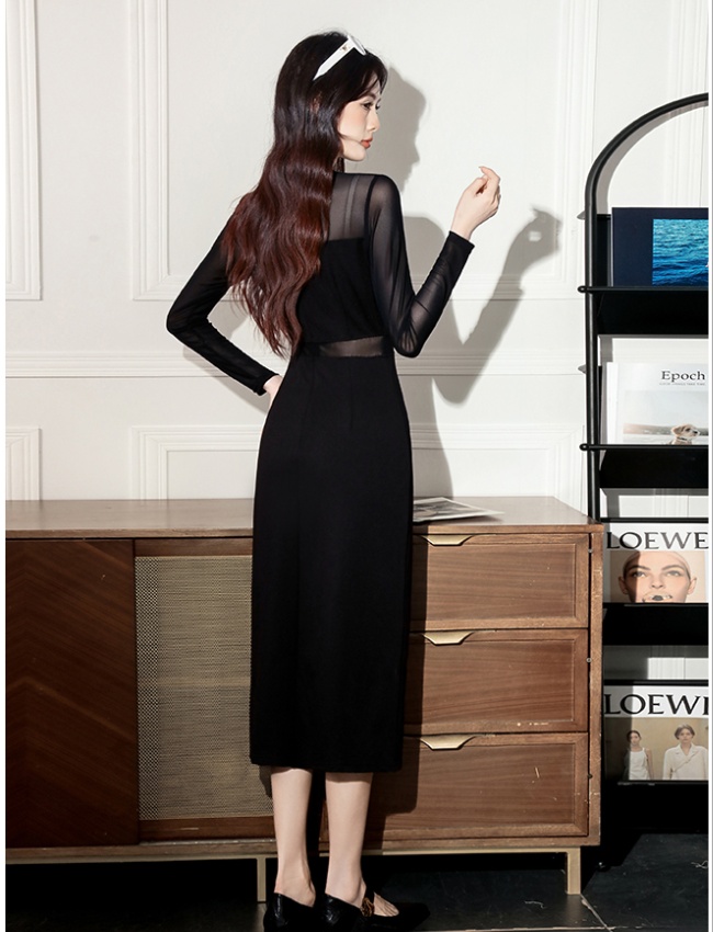 Elasticity long gauze autumn all-match simple dress
