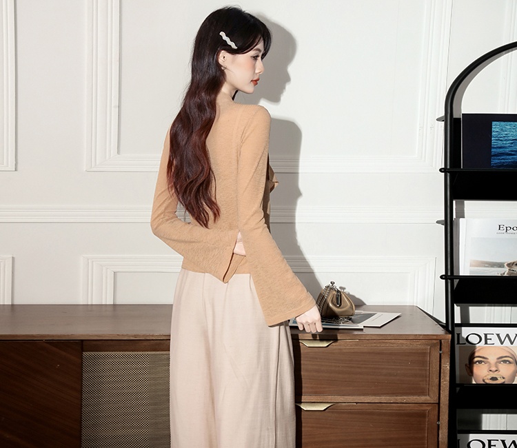 Autumn V-neck lotus leaf edges streamer tops
