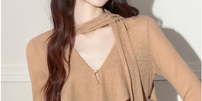 Autumn V-neck lotus leaf edges streamer tops