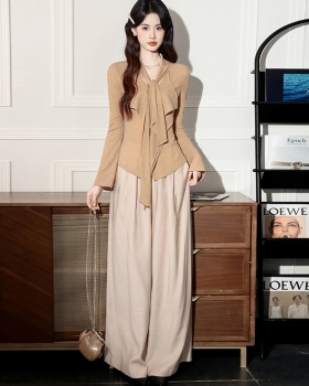 Lotus leaf edges wide leg pants all-match tops a set