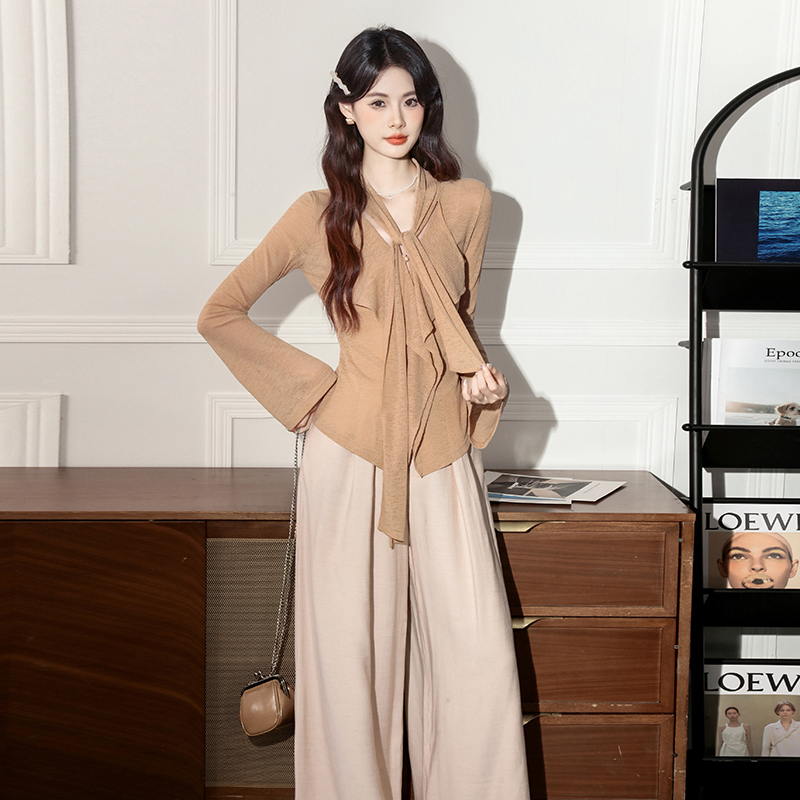 Lotus leaf edges wide leg pants all-match tops a set