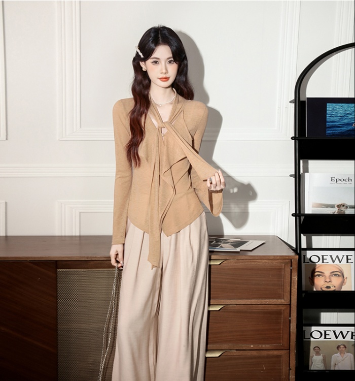 Lotus leaf edges wide leg pants all-match tops a set