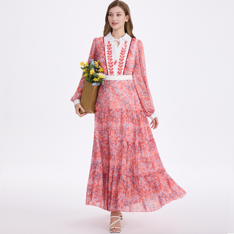Cake chiffon beading European style retro dress