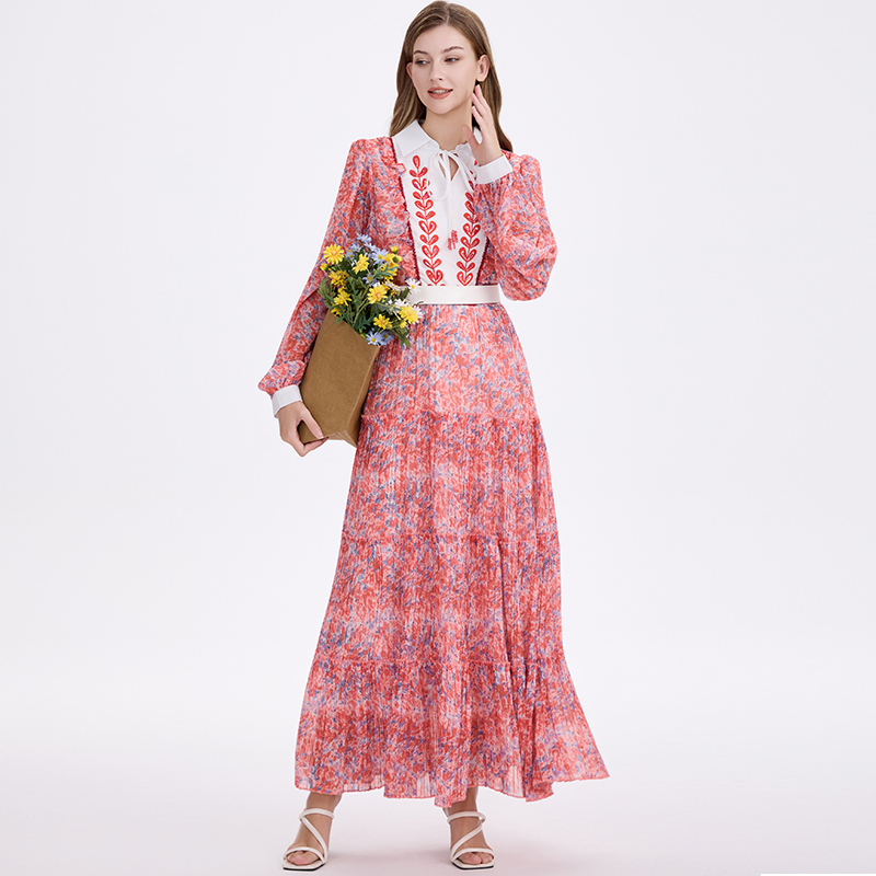 Cake chiffon beading European style retro dress