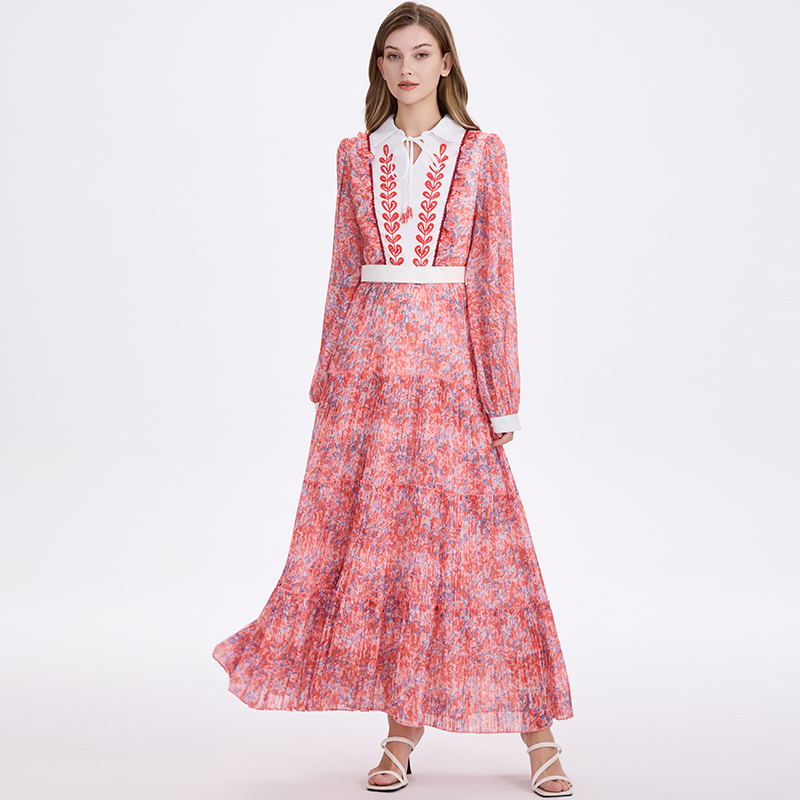 Cake chiffon beading European style retro dress