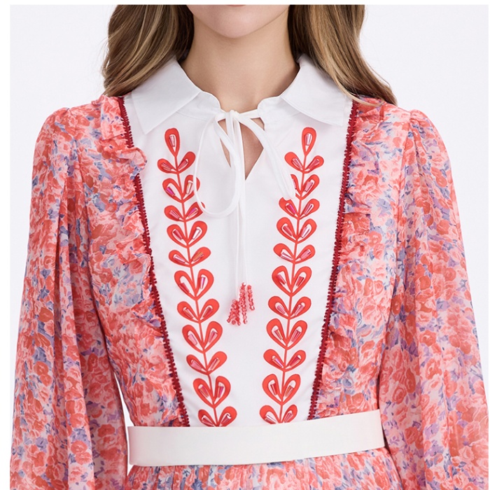 Cake chiffon beading European style retro dress