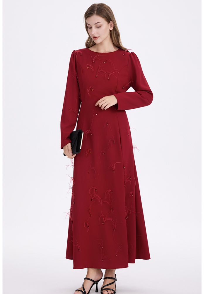 Rhinestone temperament pure slim ostrich hair dress