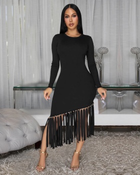 Tassels hem slim European style dress for women