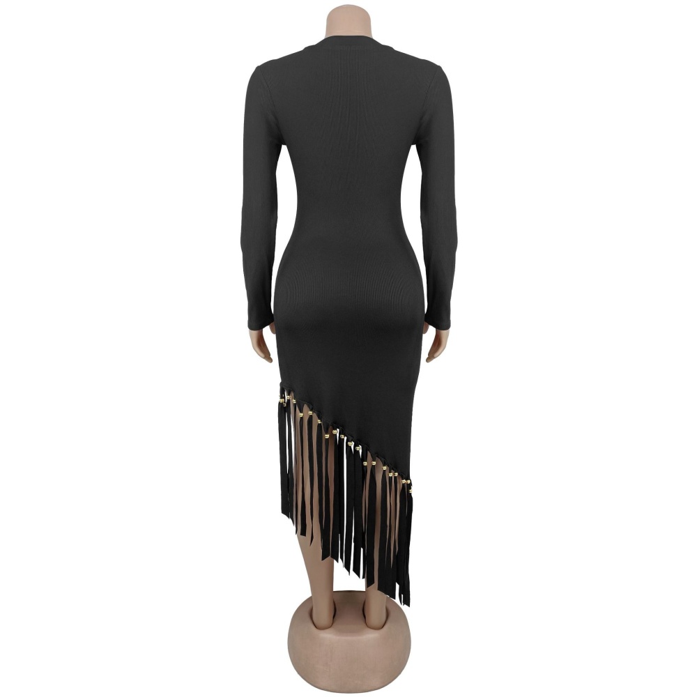 Tassels hem slim European style dress for women