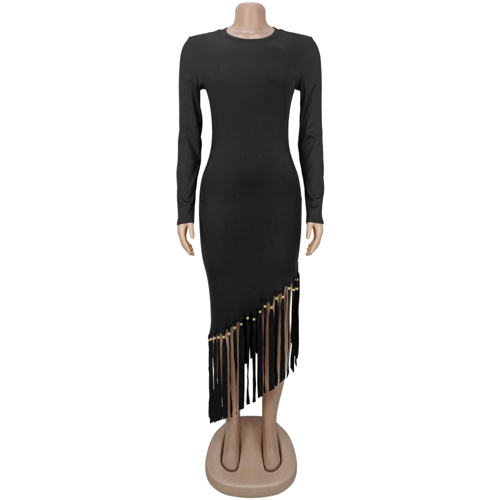 Tassels hem slim European style dress for women